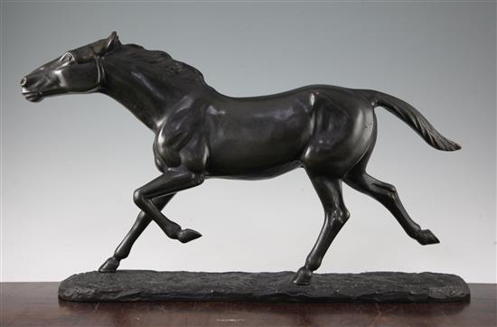 A French Art Deco patinated bronze of a running horse, 23in.